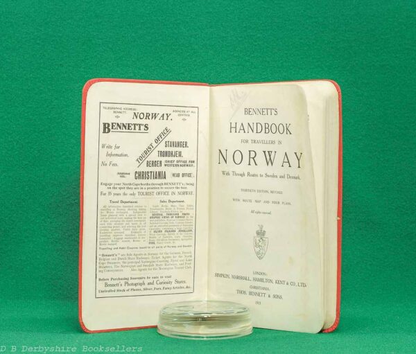 Bennett's Handbook for Travellers in Norway | 1913 | Thirtieth Edition, Revised | fold-out map of Norway Bennett's Handbook for Travellers in Norway | 1913 | Thirtieth Edition, Revised | fold-out map of Norway